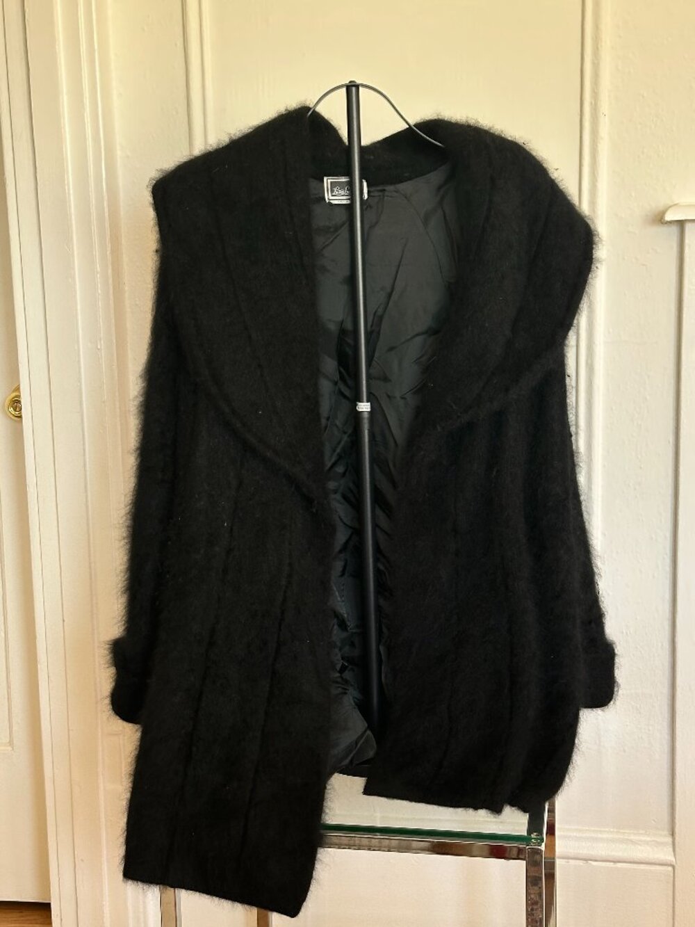 Luisa Spagnoli Mohair Blend Coat | Black Italian Fuzzy Wrap Jacket